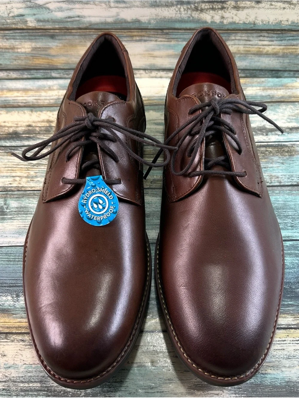 Rockport Oxford Shoe Mens Size 10 Waterproof Brown Leather Plain Toe Lightweight
